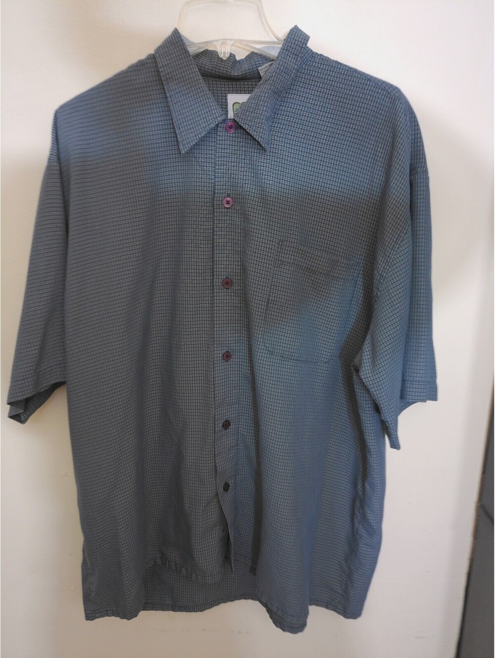 Ocean Current Mens Button Up Shirt L Blue Gray beach Grid Short Sleeve